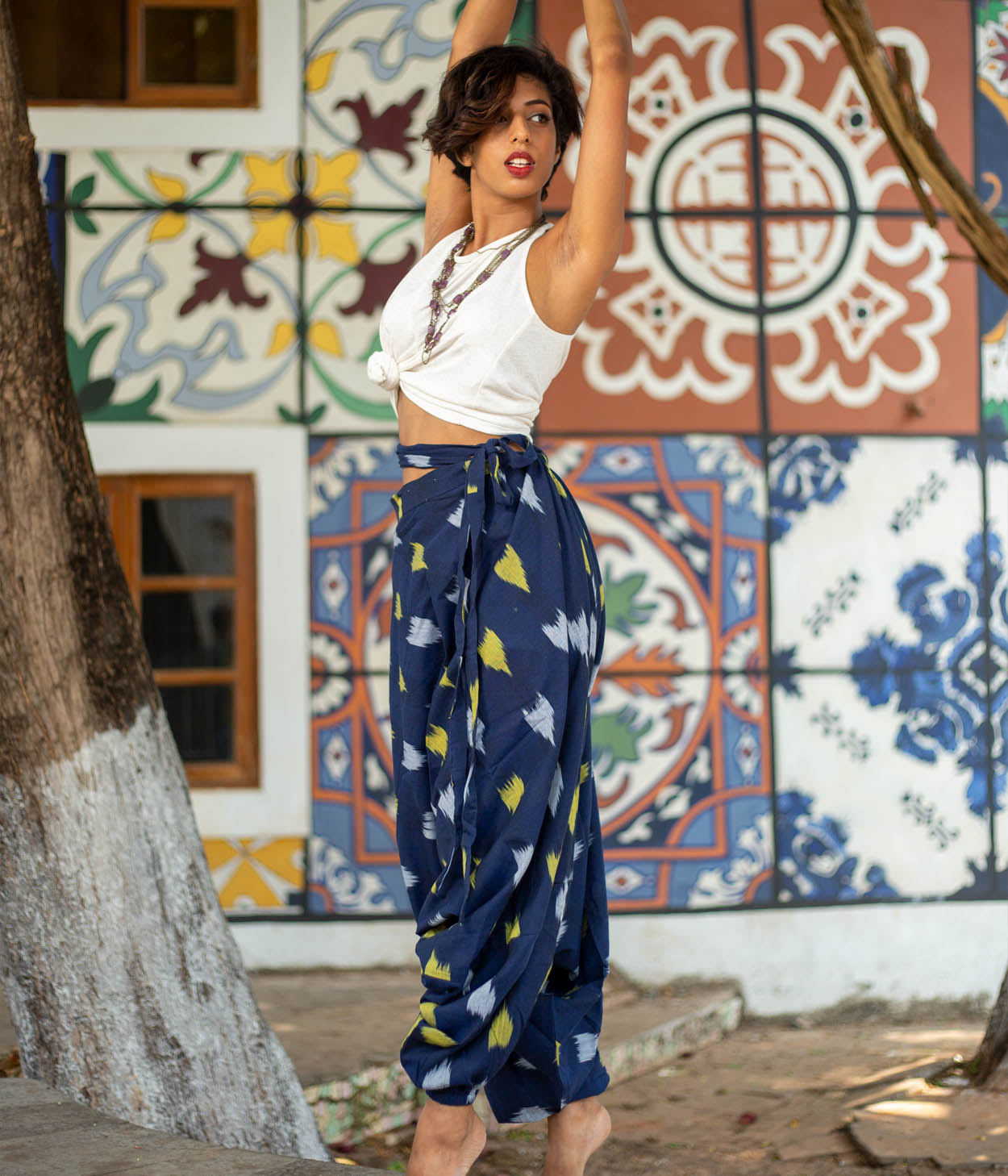 Ikat Navy Blue Abstract Boho Pant Main image