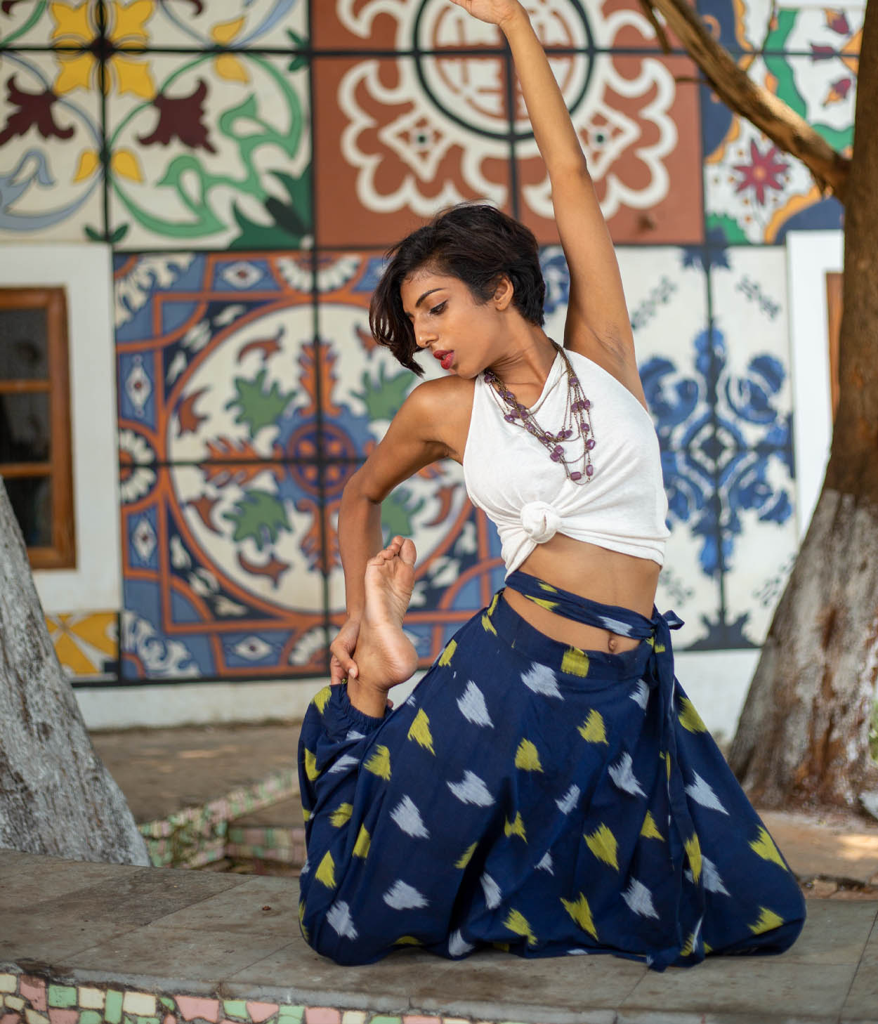 Ikat Navy Blue Abstract Boho Pant Secondary image