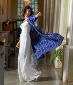 Ikat Navy Chevrons Women's Long Jacket