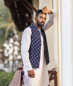 Ikat Navy Patterned Mens Nehru Jacket