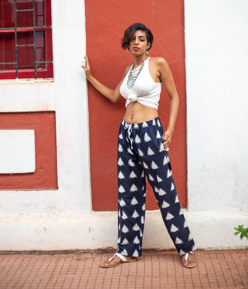Ikat Navy-White Triangles Unisex Trousers