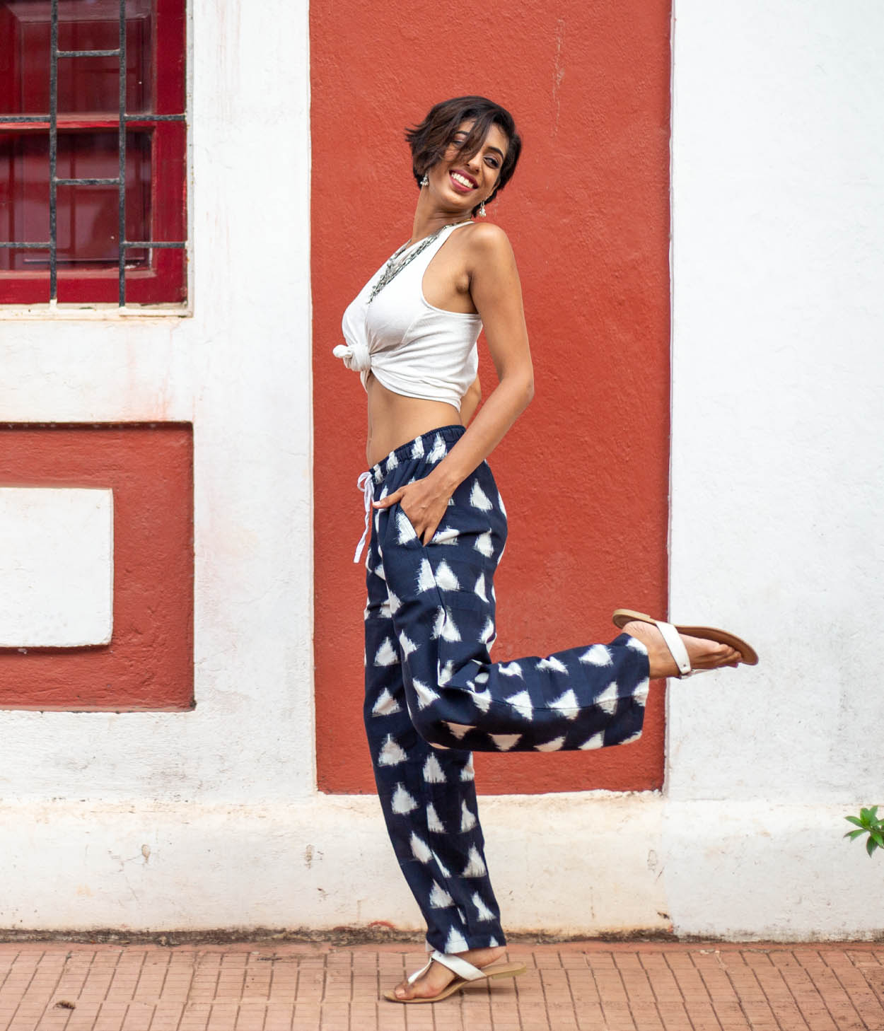 Ikat Navy-White Triangles Unisex Trousers