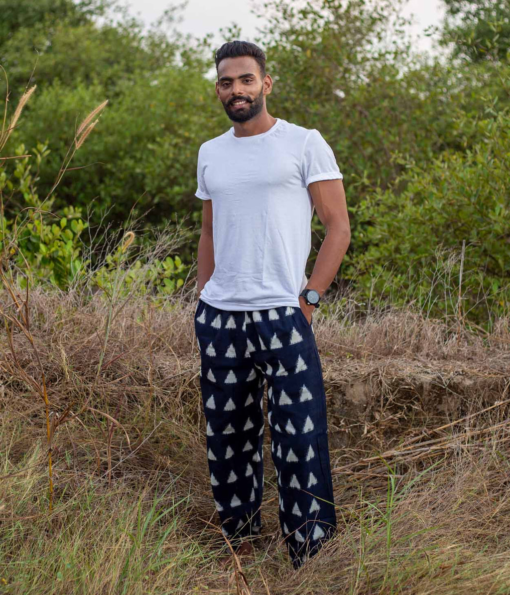 Ikat Navy-White Triangles Unisex Trousers
