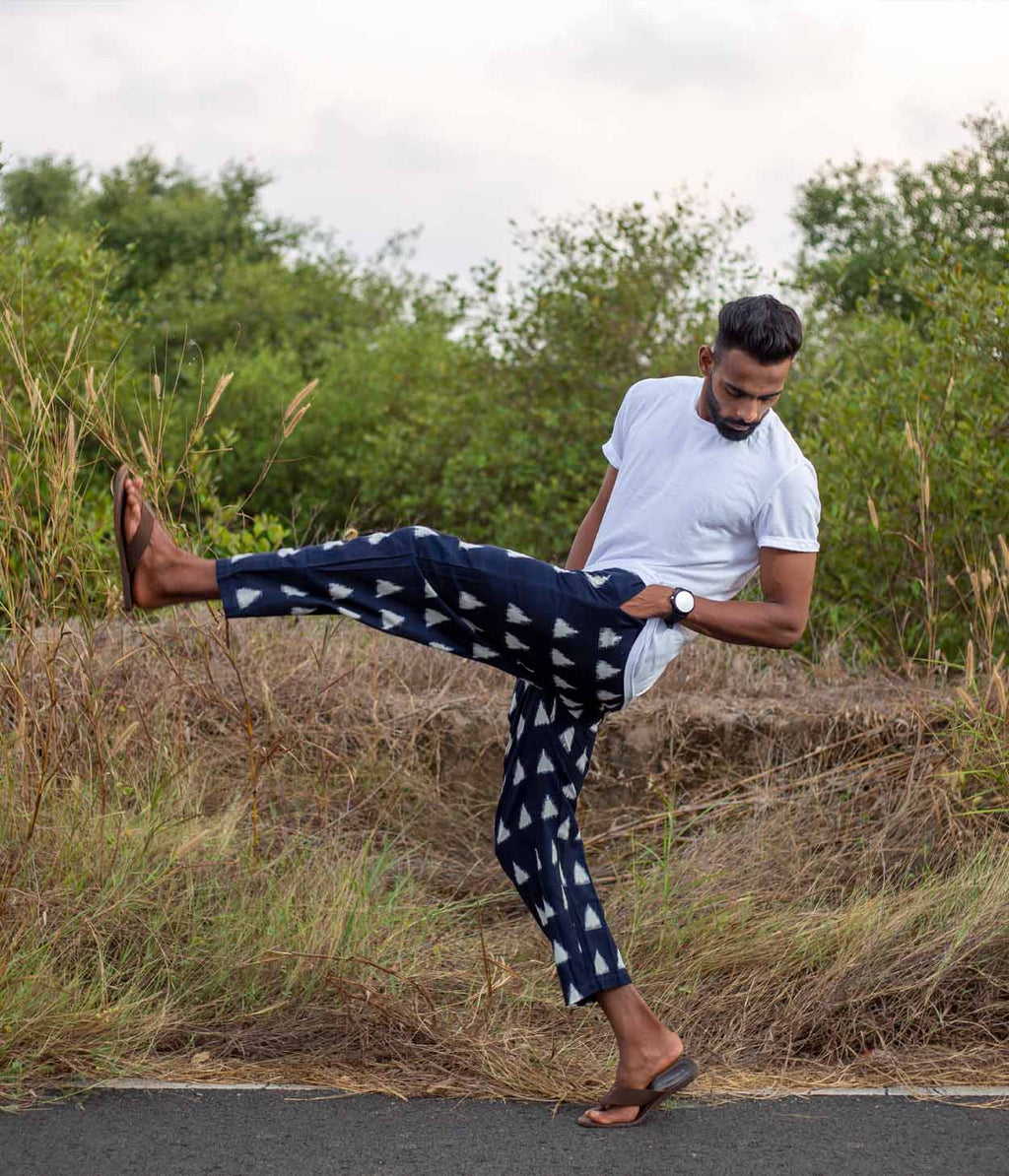 Ikat Navy-White Triangles Unisex Trousers