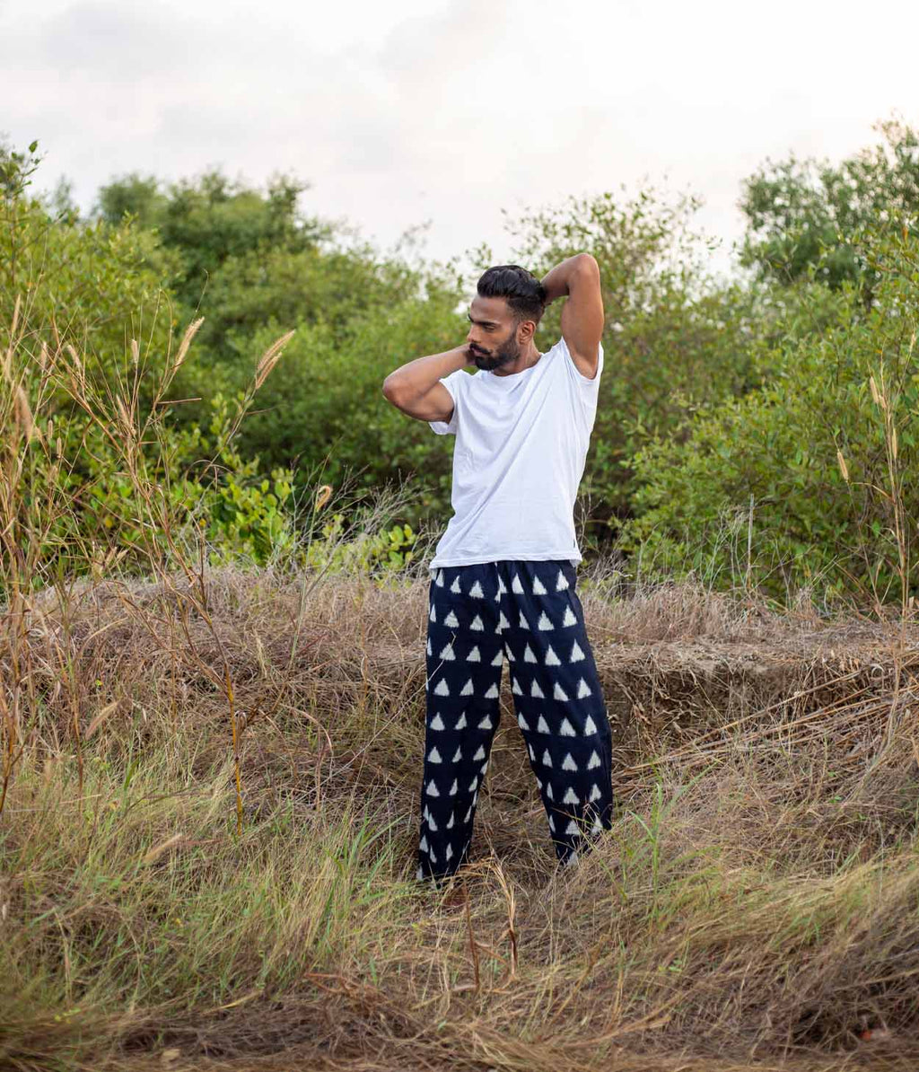 Ikat Navy-White Triangles Unisex Trousers