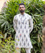 Ikat Olive-White Patterned Mens Long Kurta