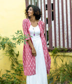 Ikat Peach Patterned Women's Long Jacket