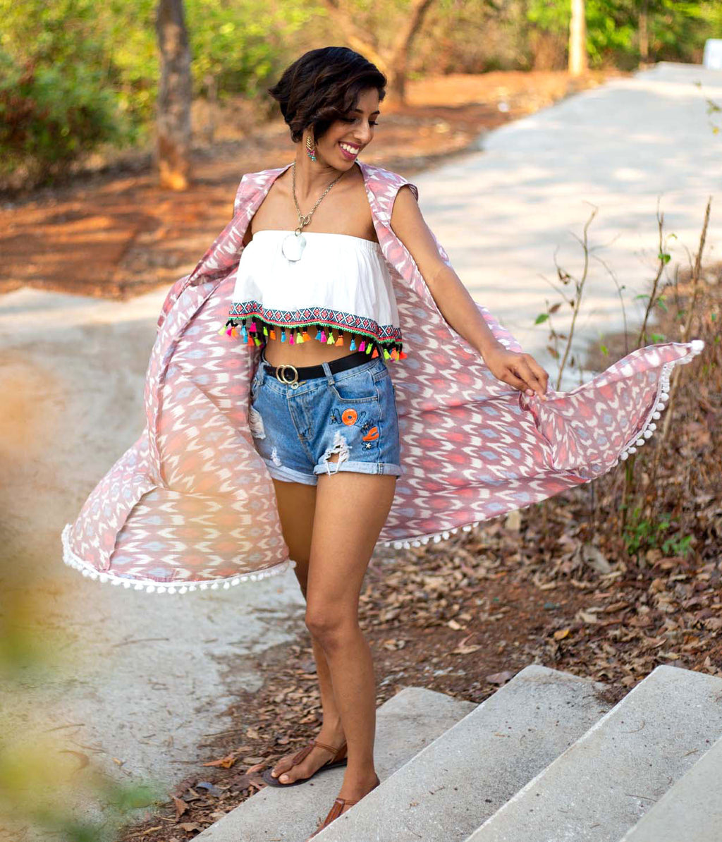 Ikat Peach Womens Shrug