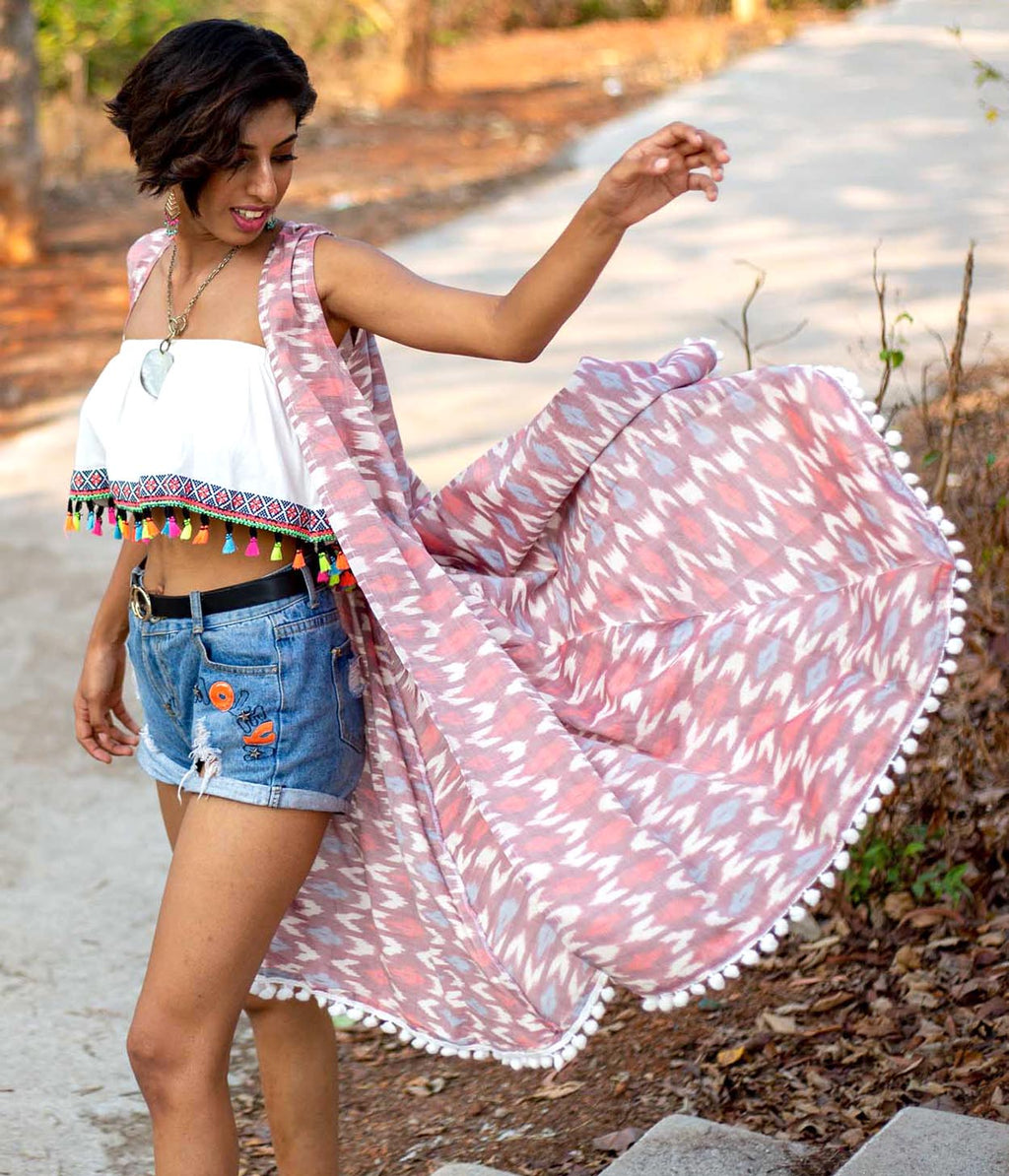 Ikat Peach Womens Shrug