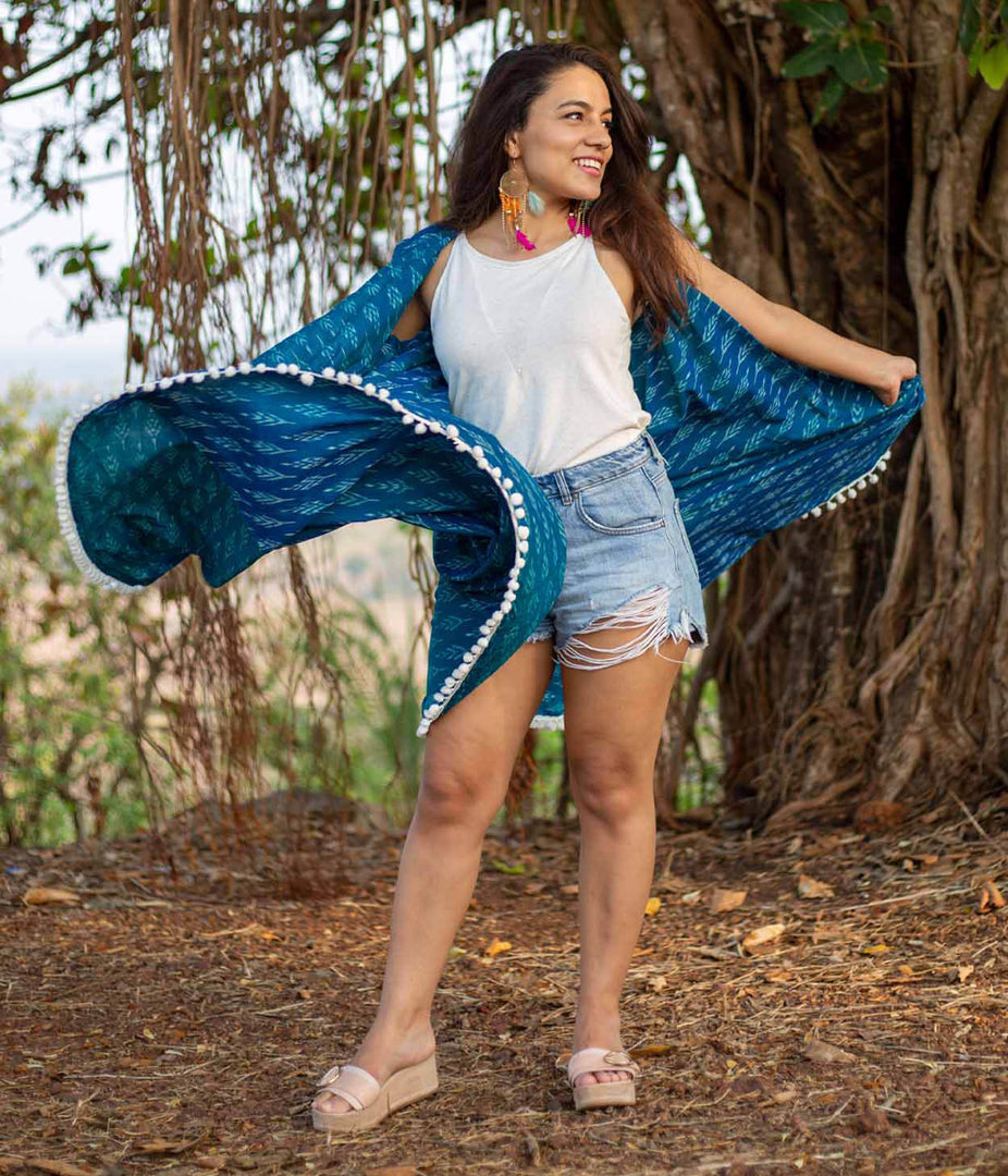 Ikat Peacock Blue Womens Shrug