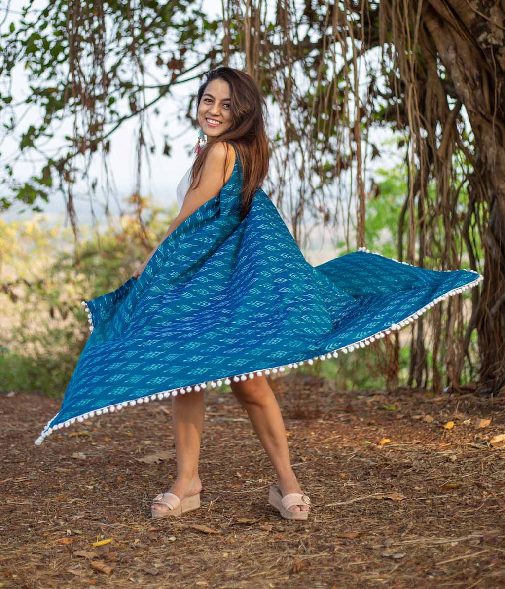 Ikat Peacock Blue Womens Shrug
