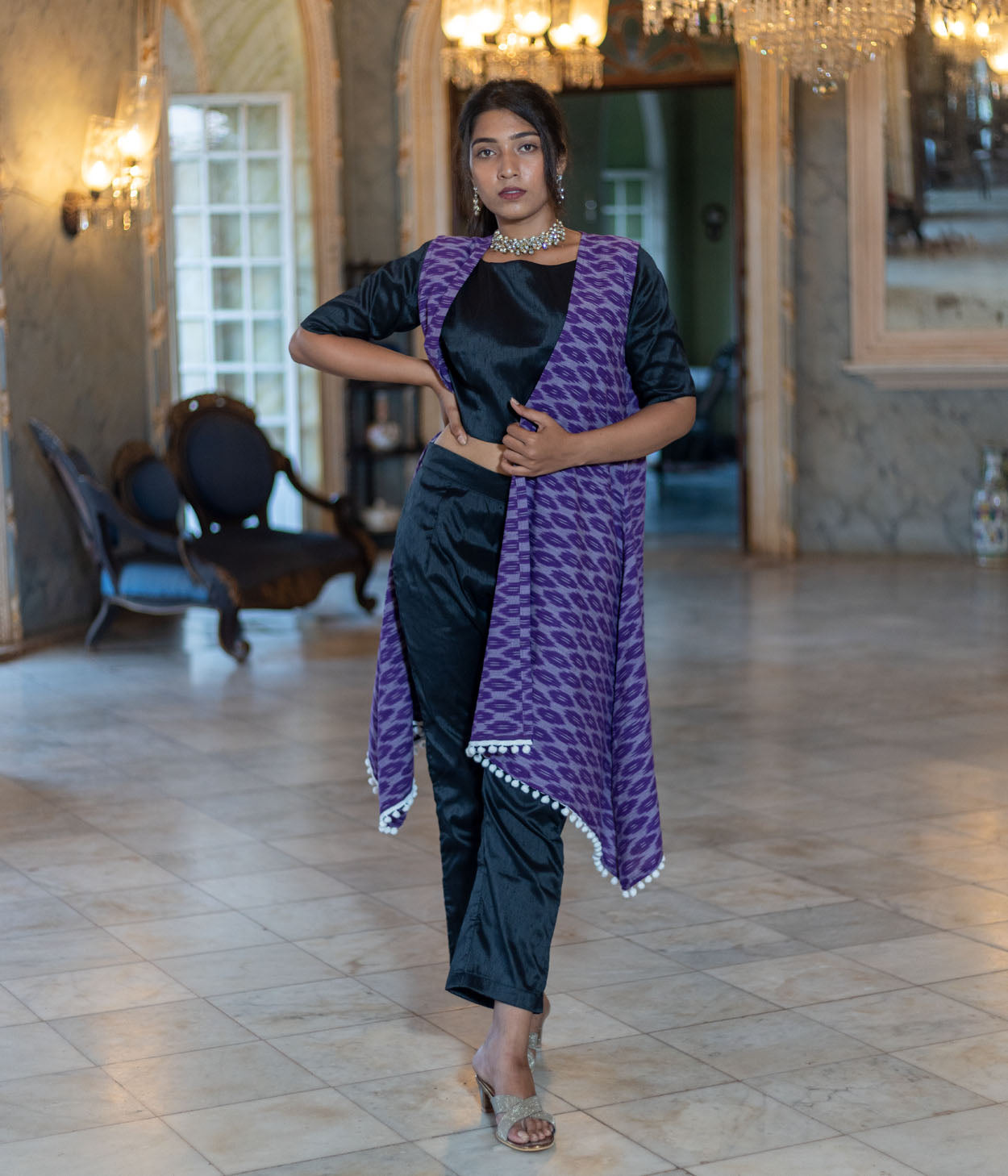 Ikat Purple Honeycomb Womens Shrug