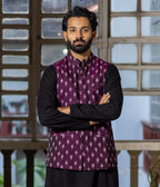 Ikat Purple Patterned Mens Nehru Jacket