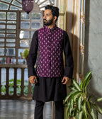 Ikat Purple Patterned Mens Nehru Jacket