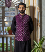 Ikat Purple Patterned Mens Nehru Jacket