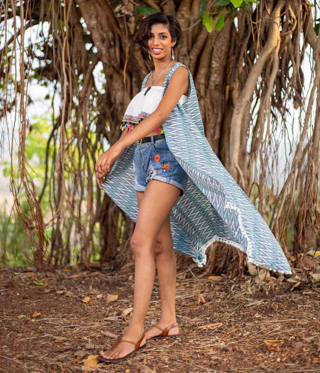 Ikat Teal & Grey Womens Shrug