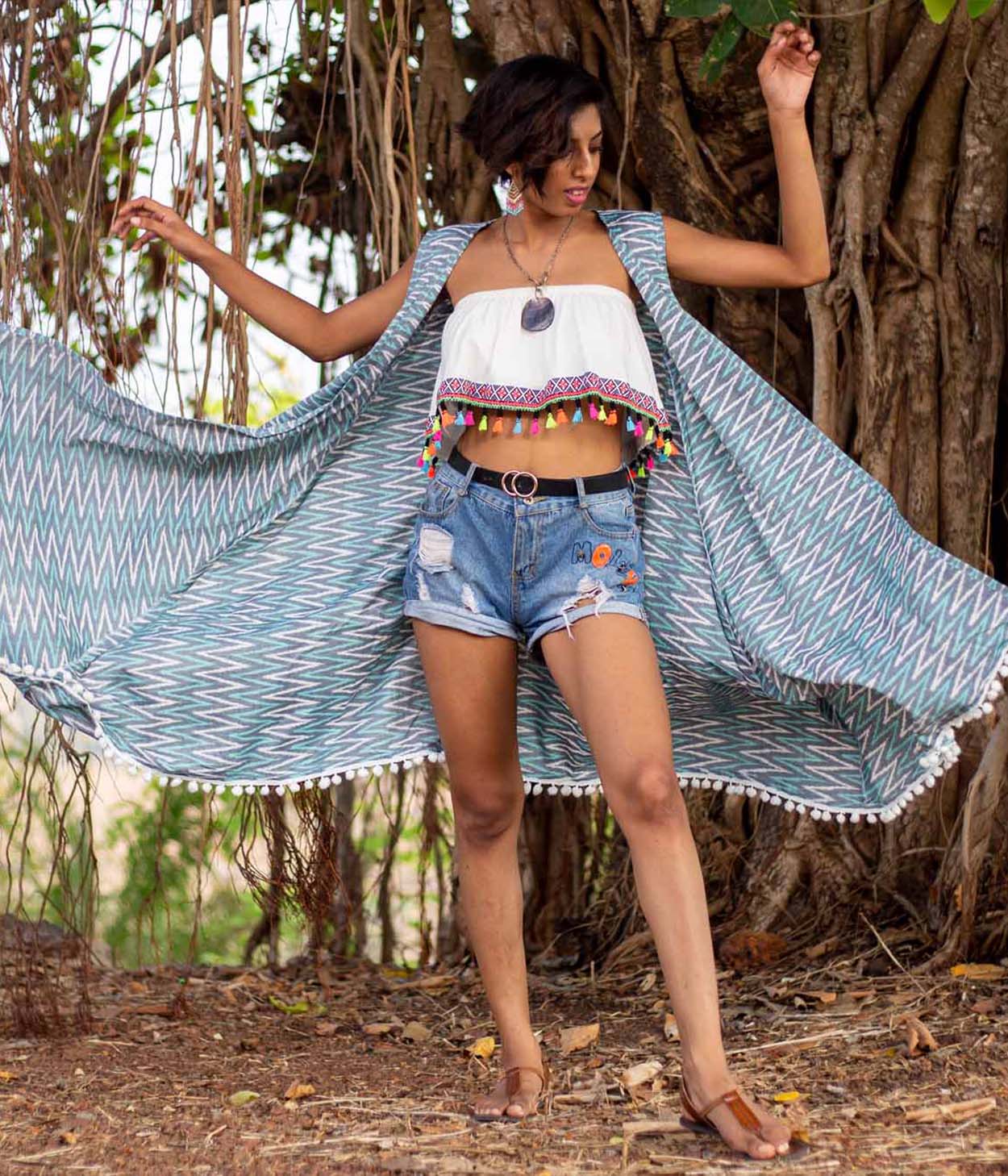 Ikat Teal & Grey Womens Shrug