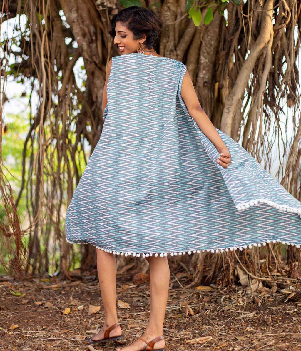 Ikat Teal & Grey Womens Shrug