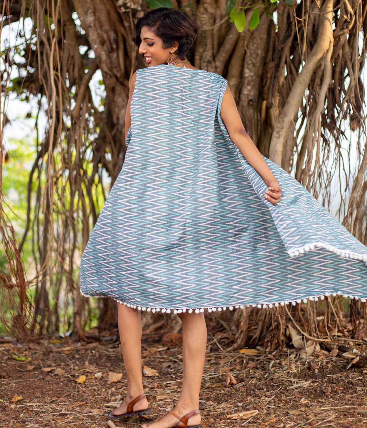 Ikat Teal & Grey Womens Shrug