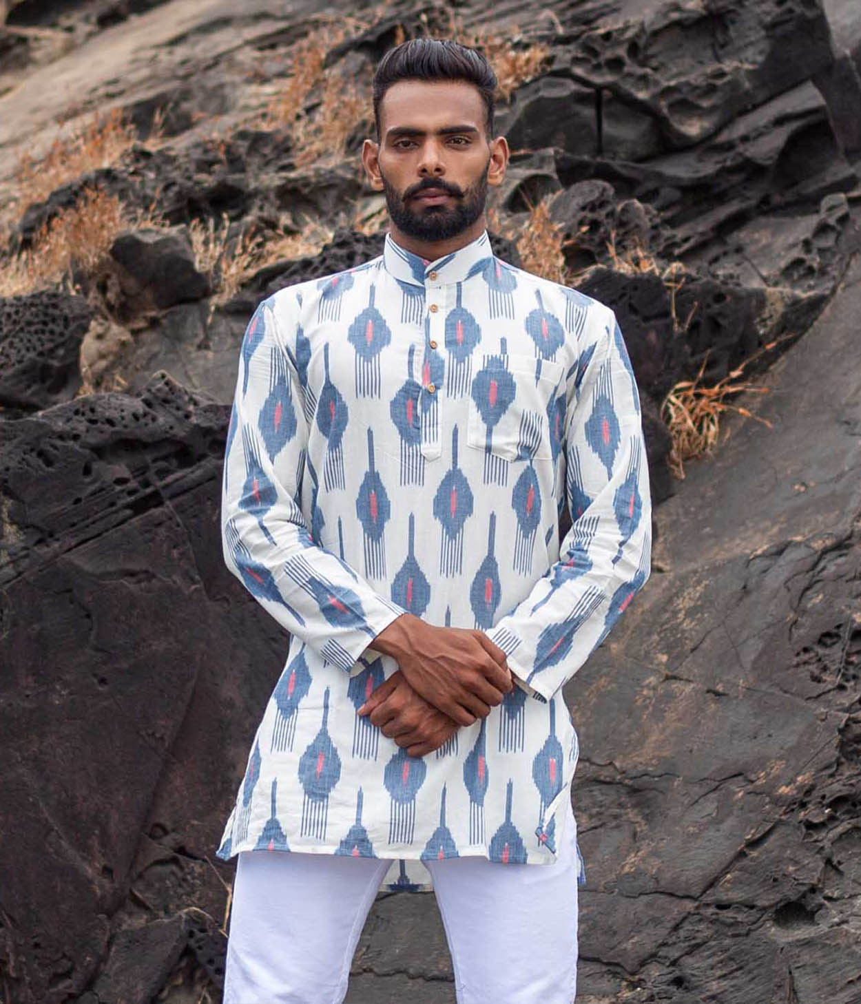 Woven Design Short Kurta for Men main image 0