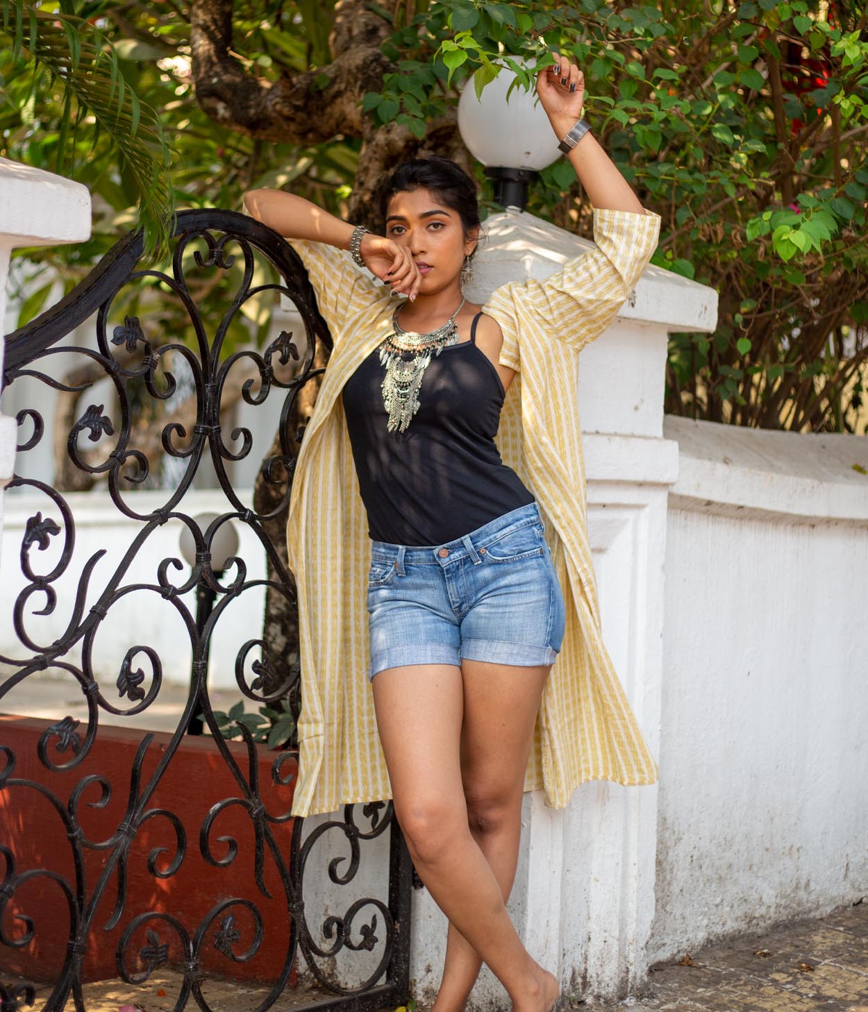 Ikat Yellow Striped Women's Long Jacket