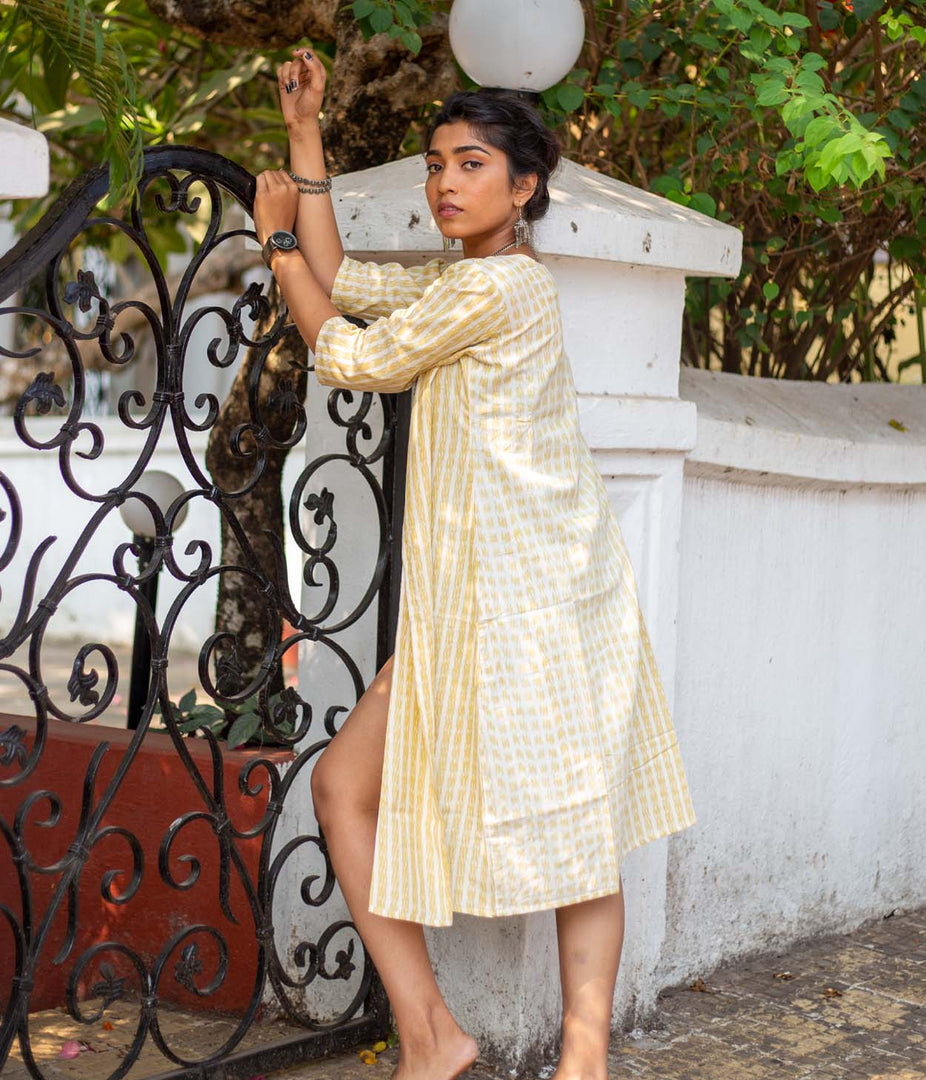 Ikat Yellow Striped Women's Long Jacket