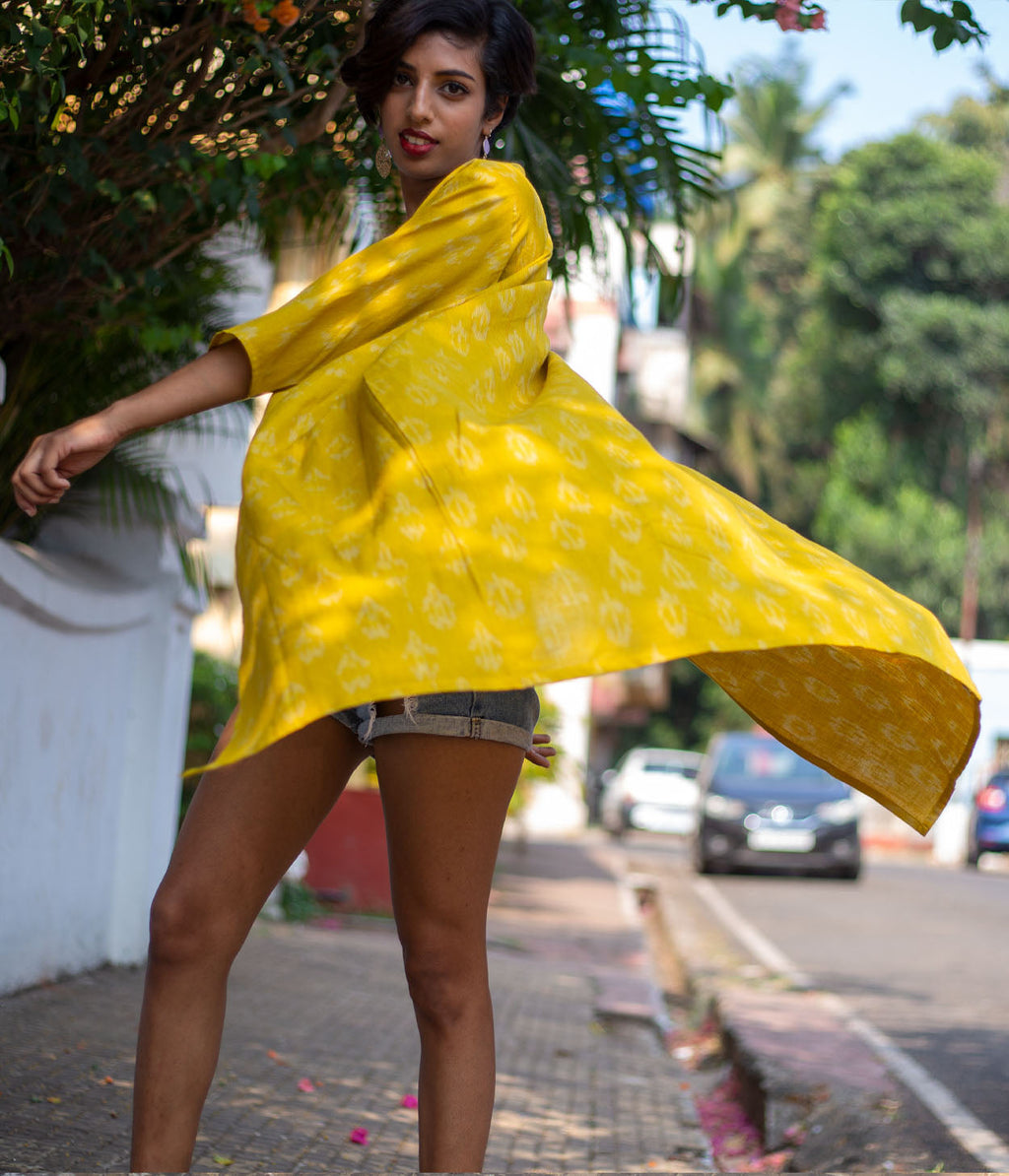 Ikat Yellow-White Patterned Women's Long Jacket