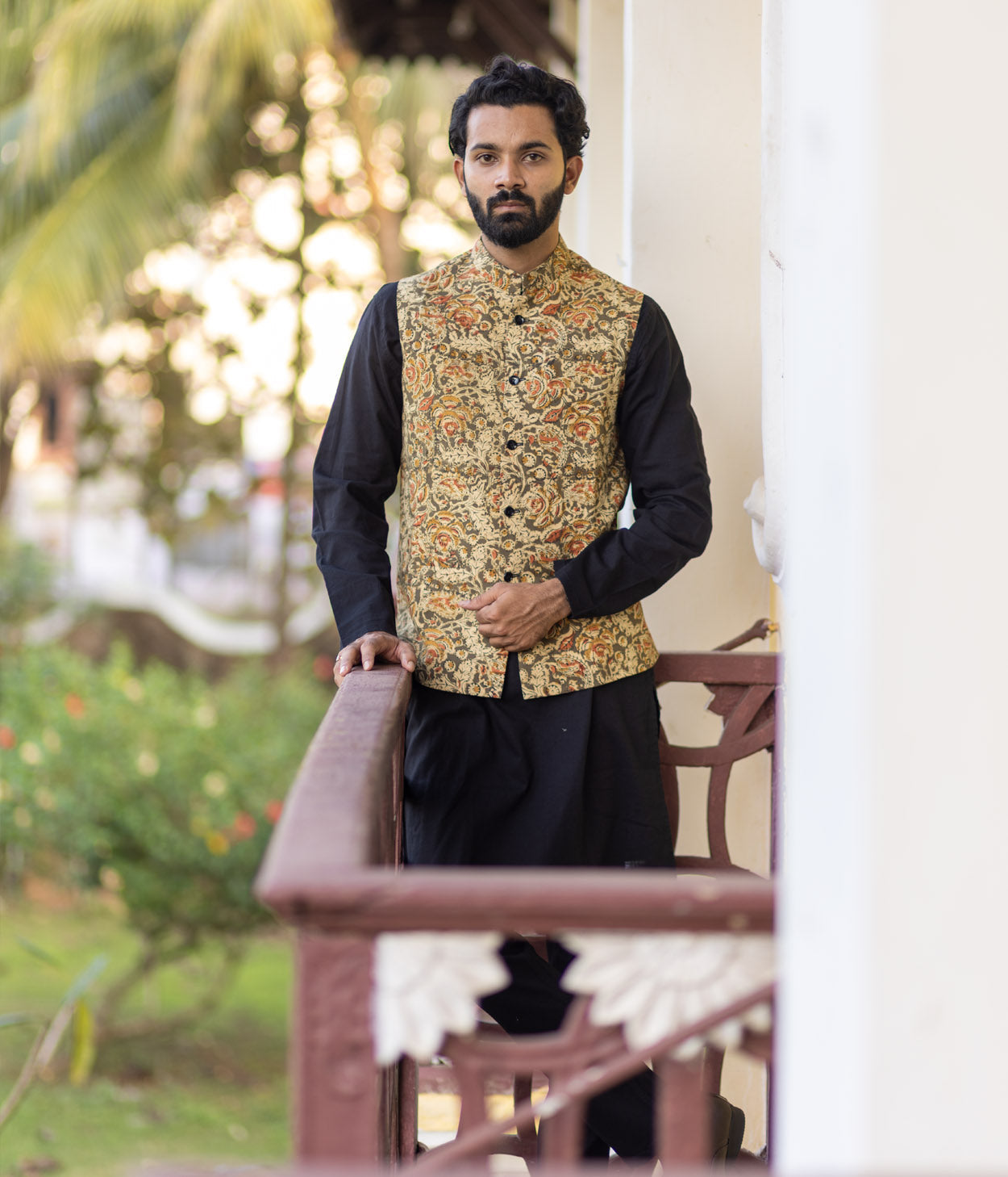 Kalamkari Beige Motifs Mens Nehru Jacket Secondary image