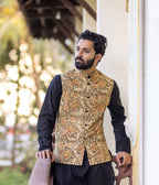 Kalamkari Beige Motifs Mens Nehru Jacket