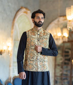 Kalamkari Beige Motifs Mens Nehru Jacket