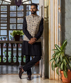 Kalamkari Blue Floral Mens Nehru Jacket