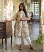 Kalamkari Blue Motifs Women's Long Jacket