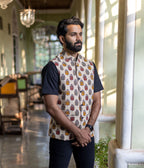 Kalamkari Buddha Cream Mens Nehru Jacket