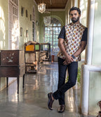 Kalamkari Buddha Cream Mens Nehru Jacket