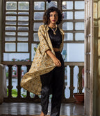 Kalamkari Mustard Motifs Women's Long Jacket