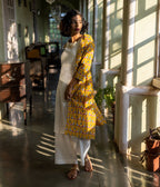 Kalamkari Mustard Patterned Women's Long Jacket
