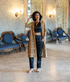Kalamkari Olive-Mustard Motifs Women's Long Jacket