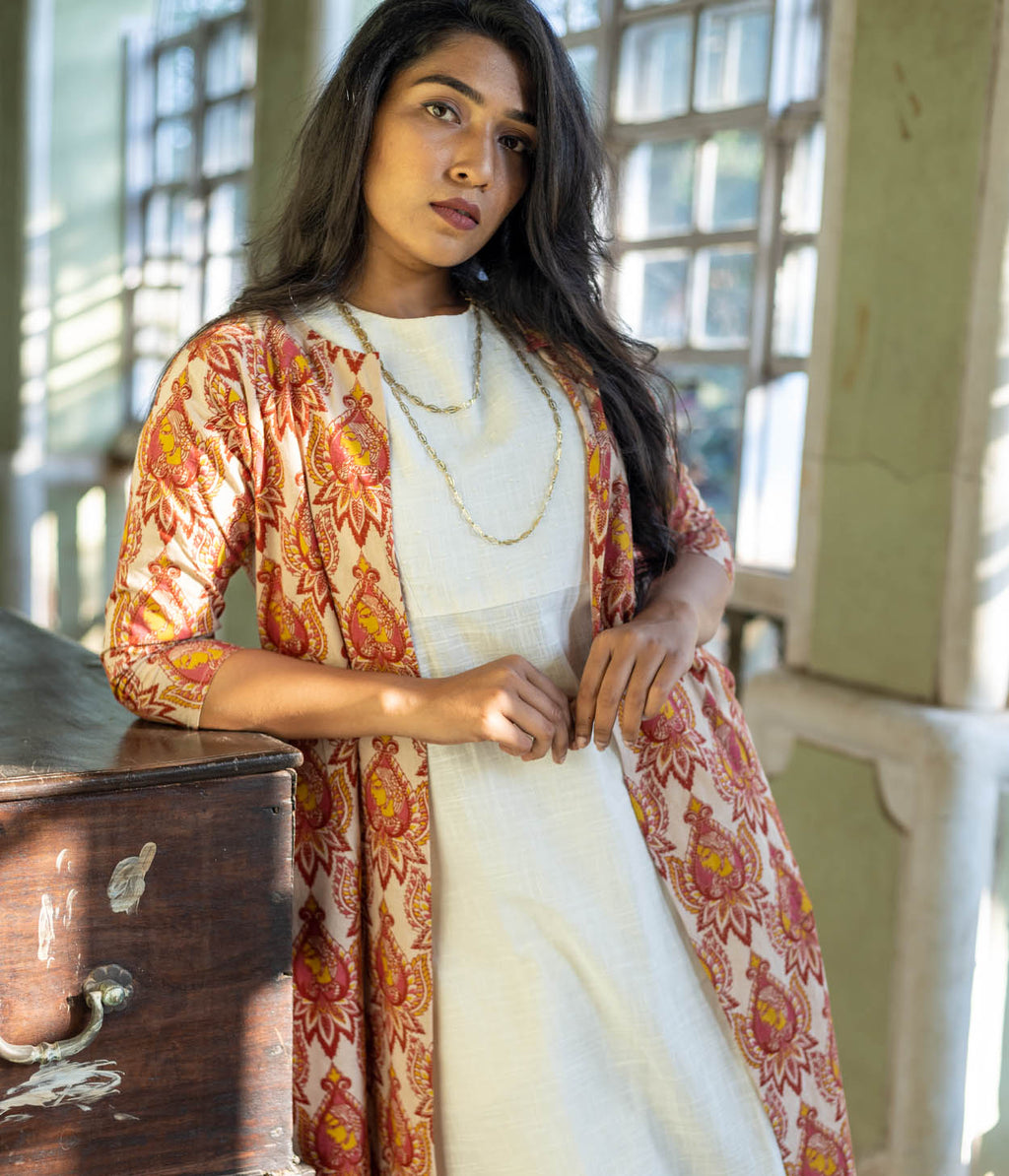 Kalamkari Red Motifs Women's Long Jacket