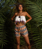 Orange-Grey Patterned Ikat Womens Shorts