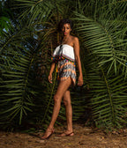 Orange-Grey Patterned Ikat Womens Shorts