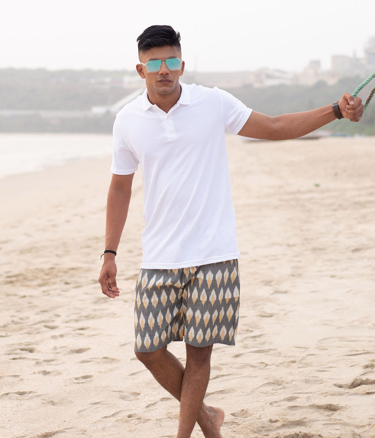 Yellow-Grey Ikat Mens Shorts Main image