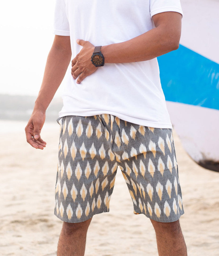 Yellow-Grey Ikat Mens Shorts