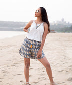 Yellow-Grey Ikat Womens Shorts